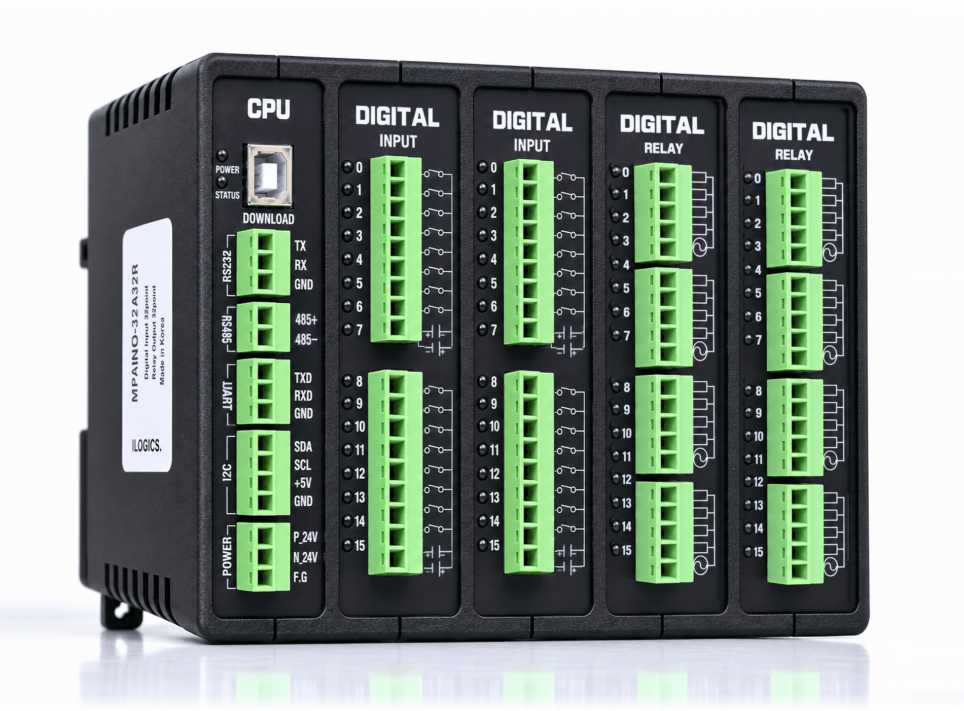MPAINO-32A32R industrial Arduino controller — front view