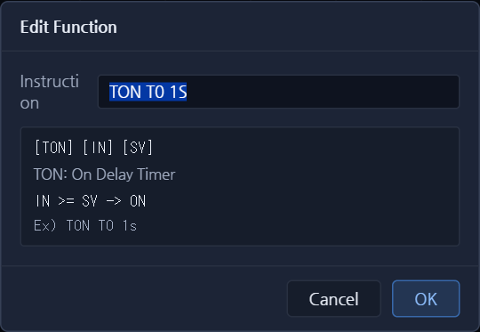 Figure 5. The Edit Function window for editing the whole instruction Figure 5. The Edit Function window for editing the whole instruction