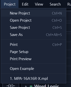 Figure 1. The Project menu 