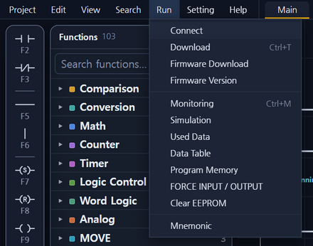 Figure 4. The Run menu 
