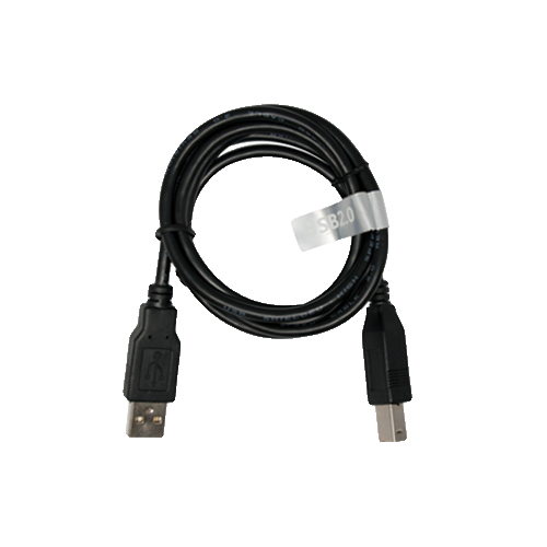 Download cable — a USB-A plug at one end and a square USB-B plug at the other